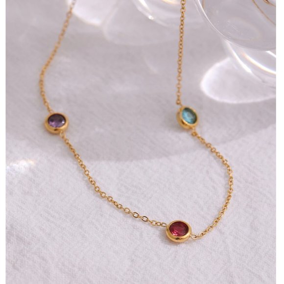 NEW 18K Gold Plated Multi Color Gemstone Necklace - Picture 7 of 7